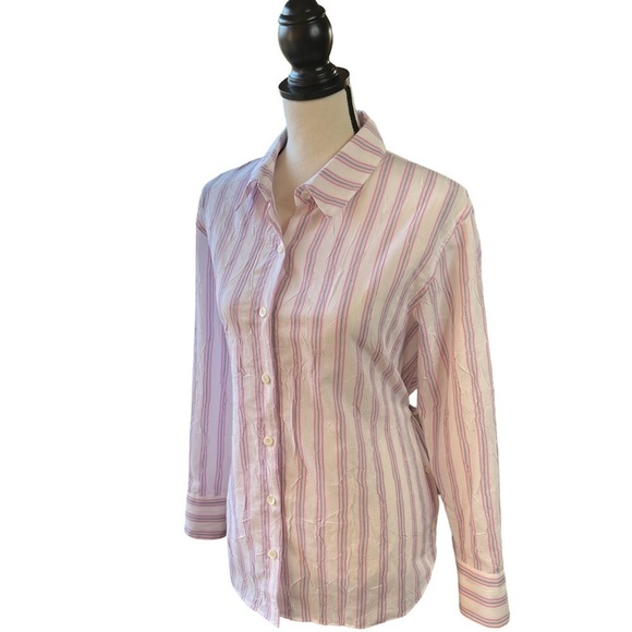 LEUNI Pink and Grey Striped Button Down Cotton-Blend Shirt | WConcept | sze M - Picture 5 of 14